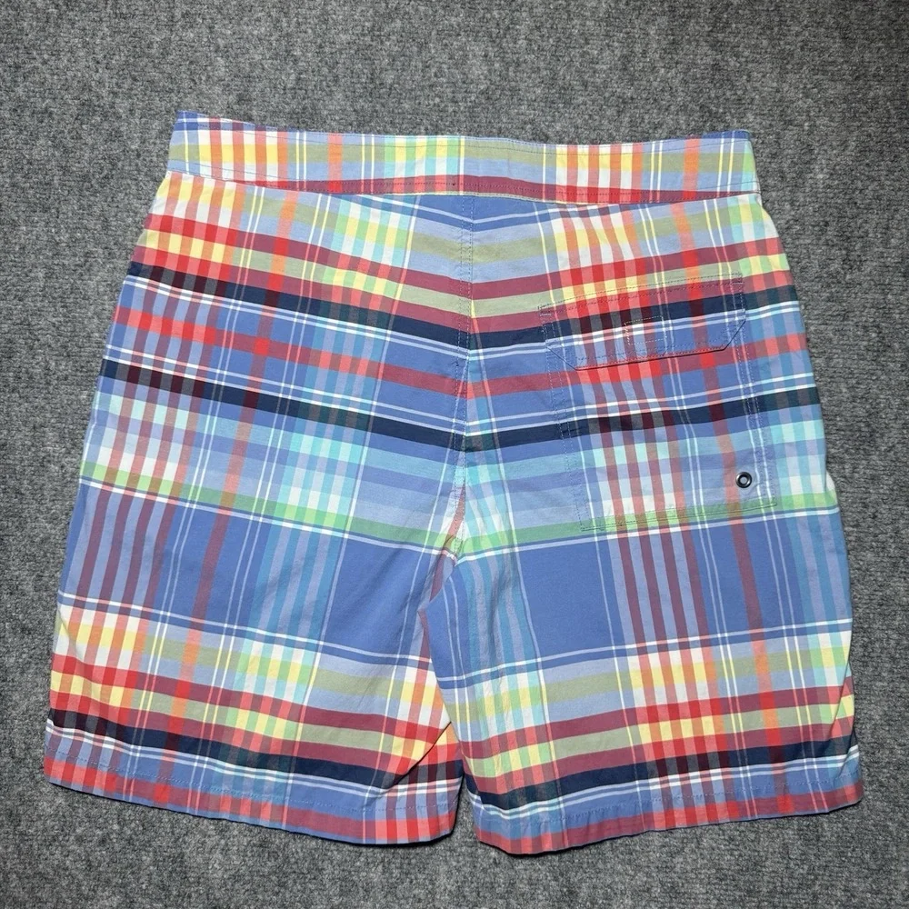 VTG Polo Ralph Lauren Board Shorts Men Tag 33 Blue Plaid Madras 7